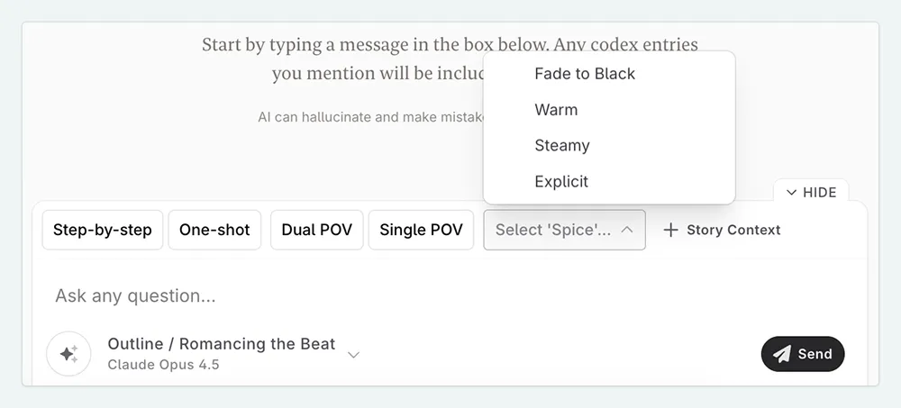 Spice level options in the Romancing the Beat Planner