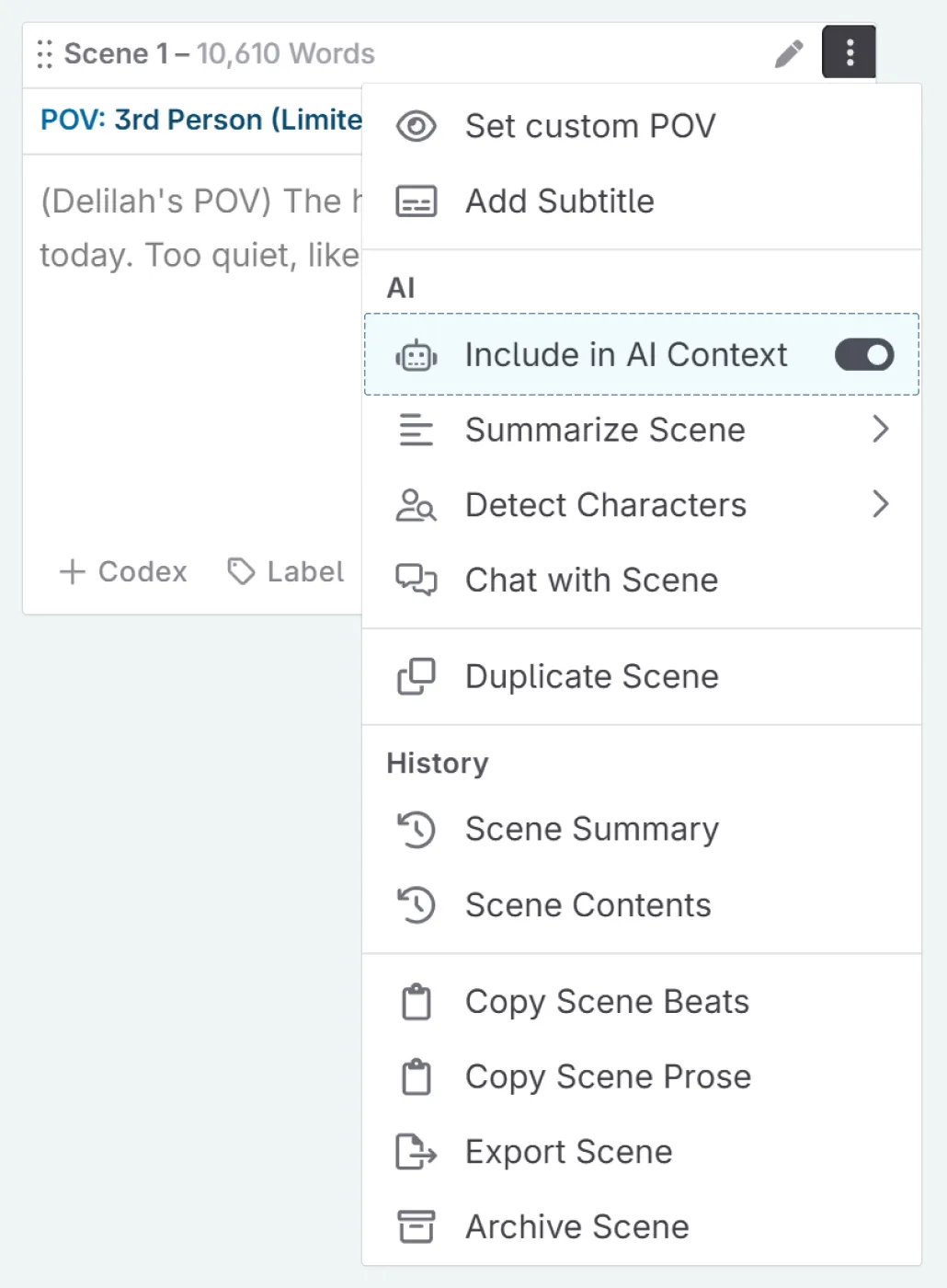 Showing/Hiding AI context for a scene