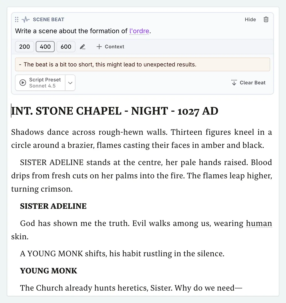 The script format Preset in action