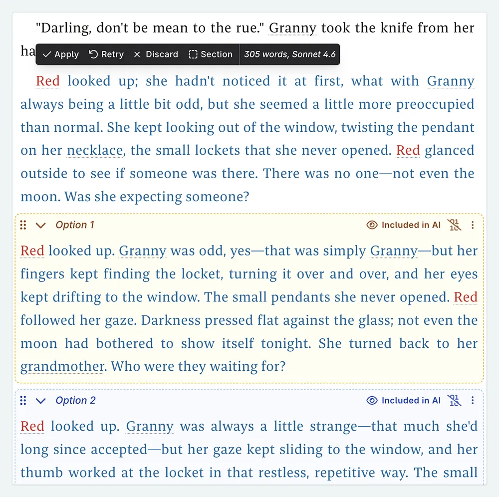 Example of the output from the Show, Don't Tell prompt