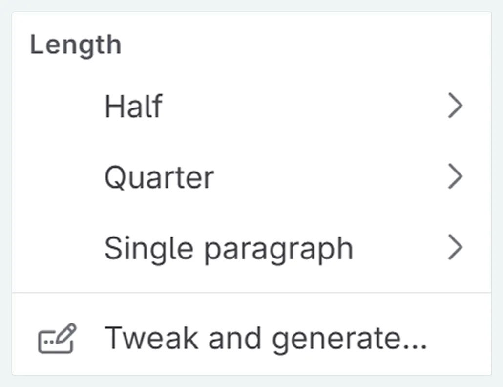 options for the shorten text replacement prompt