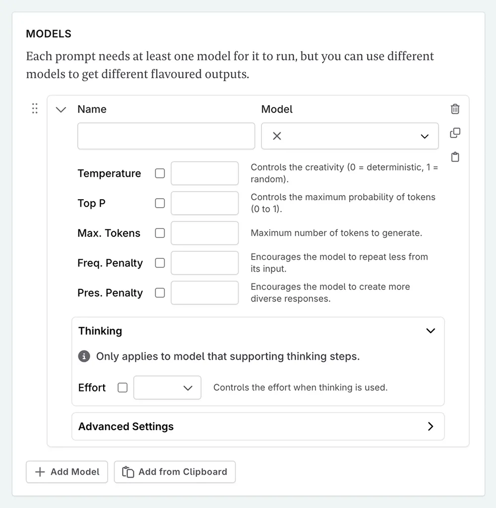 Change thinking in the model settings