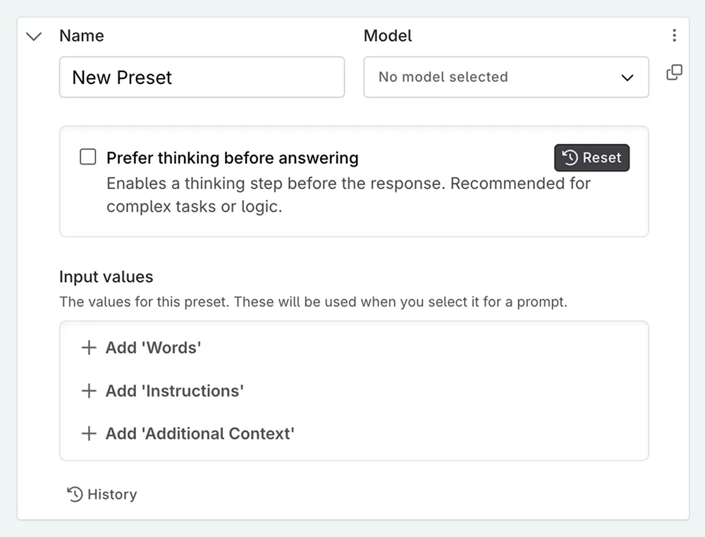 Prefer thinking override added to a prompt preset