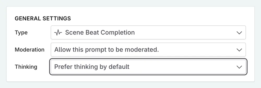 Dropdown for thinking settings on the prompt