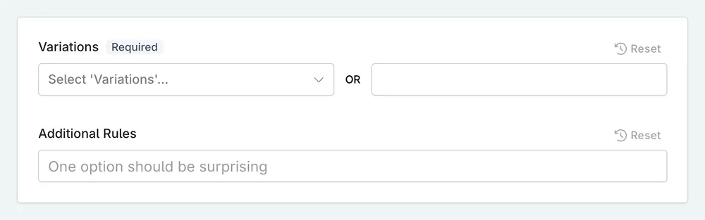 Example of the inputs for the Prose Transitions prompt