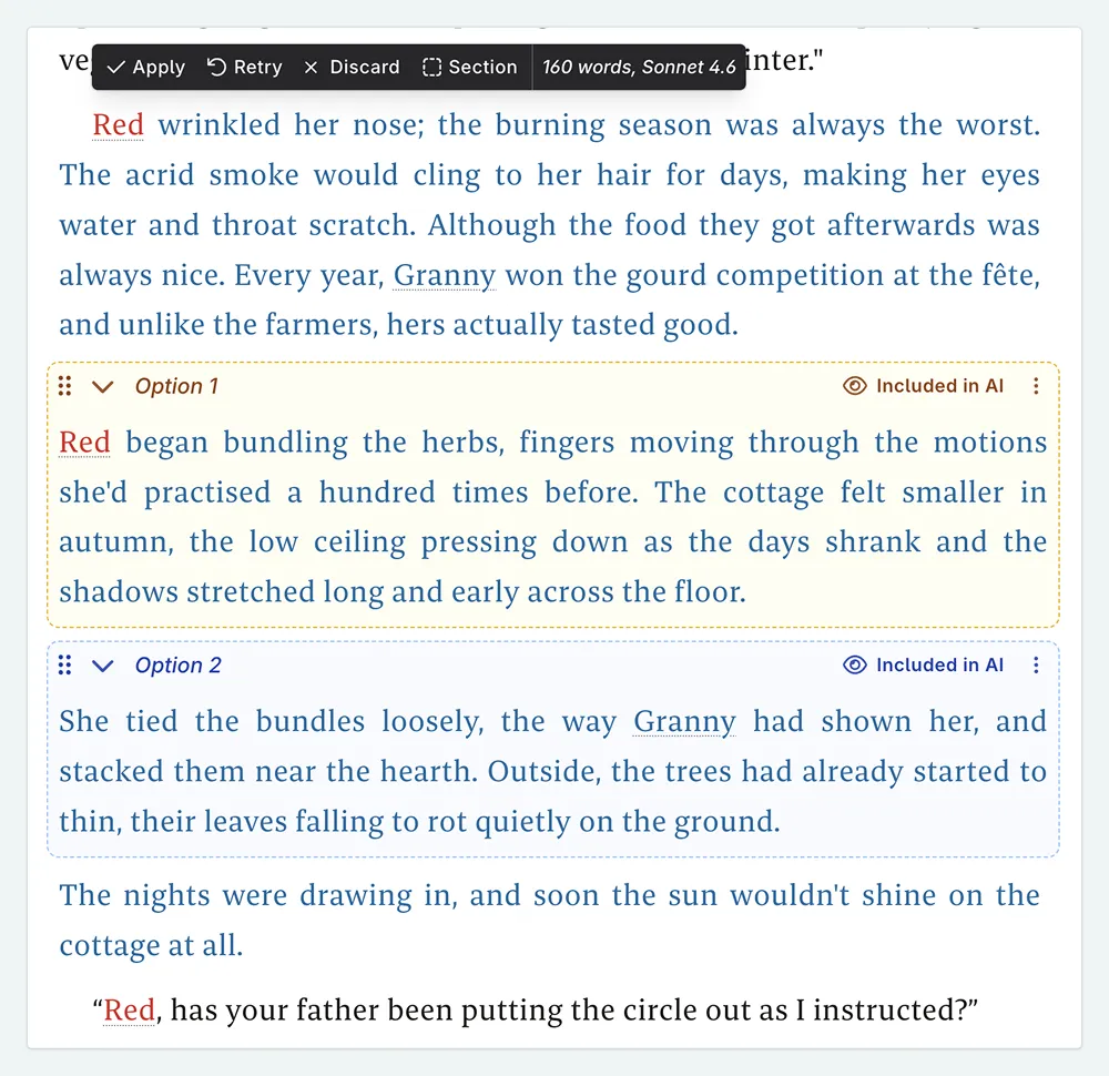 Example of transitions generated by the prompt