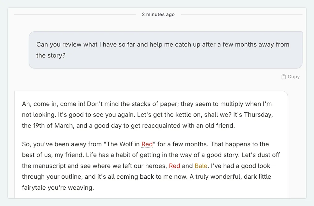 Wizened Editor Prompt in action