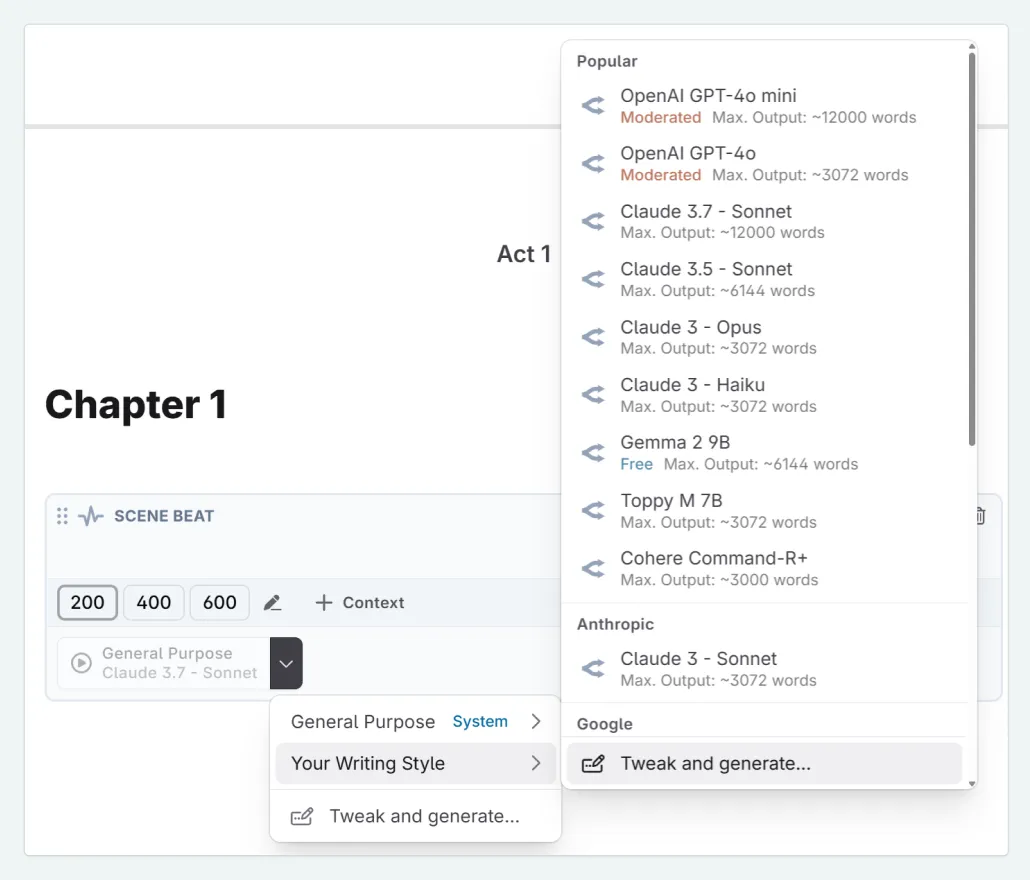 Selecting prompt preset